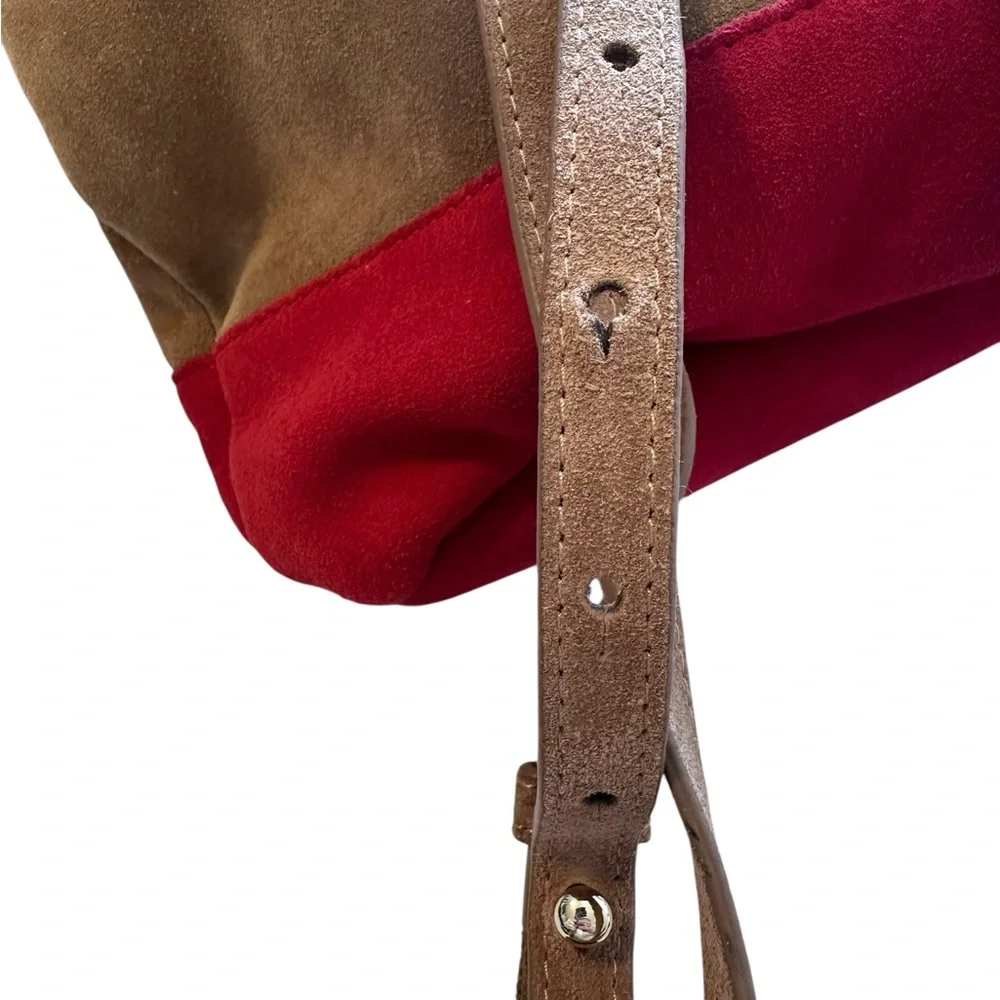 House of Harlow 1960 Juda Mini Backpack Suede Adjustable Straps Red‎ & Brown